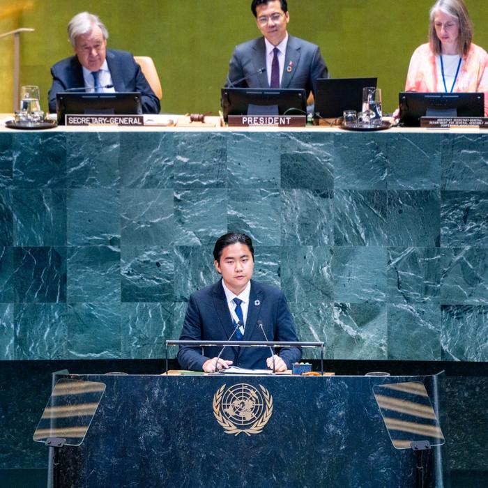 At the podium of the UN General Assembly Hall