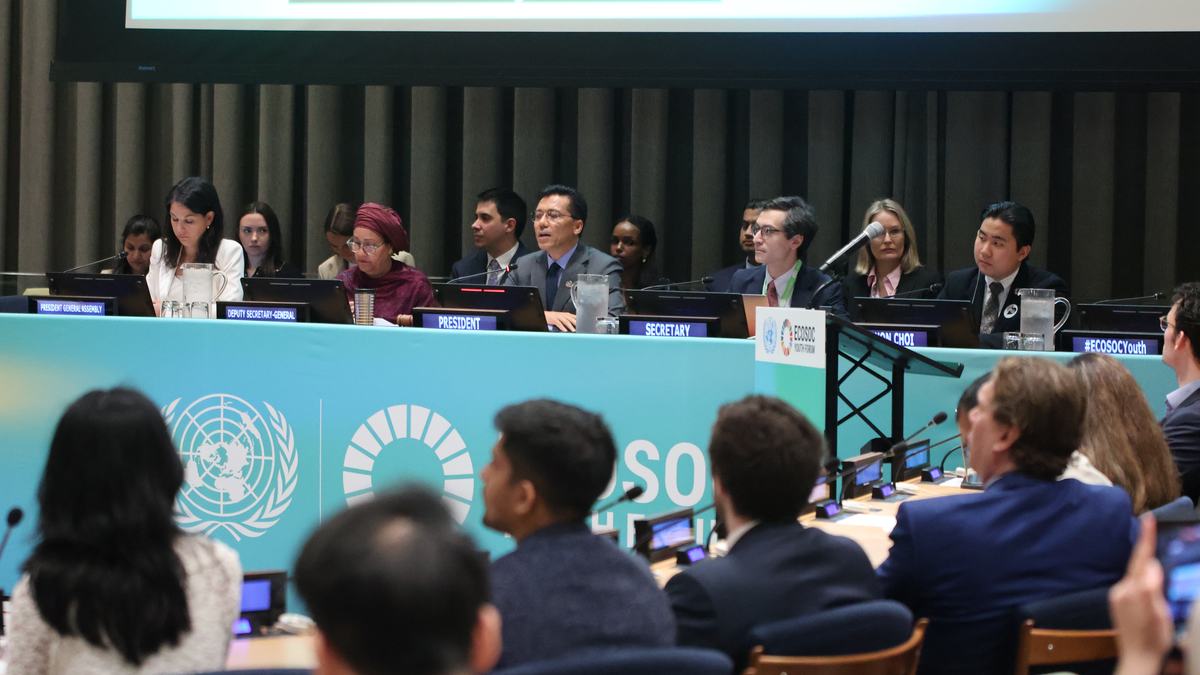 The dais of the 2026 ECOSOC Youth Forum at UN Headquarters
